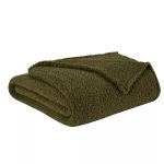 Brooklyn Loom Marshmallow Sherpa Blanket - Olive Green - Full/Queen