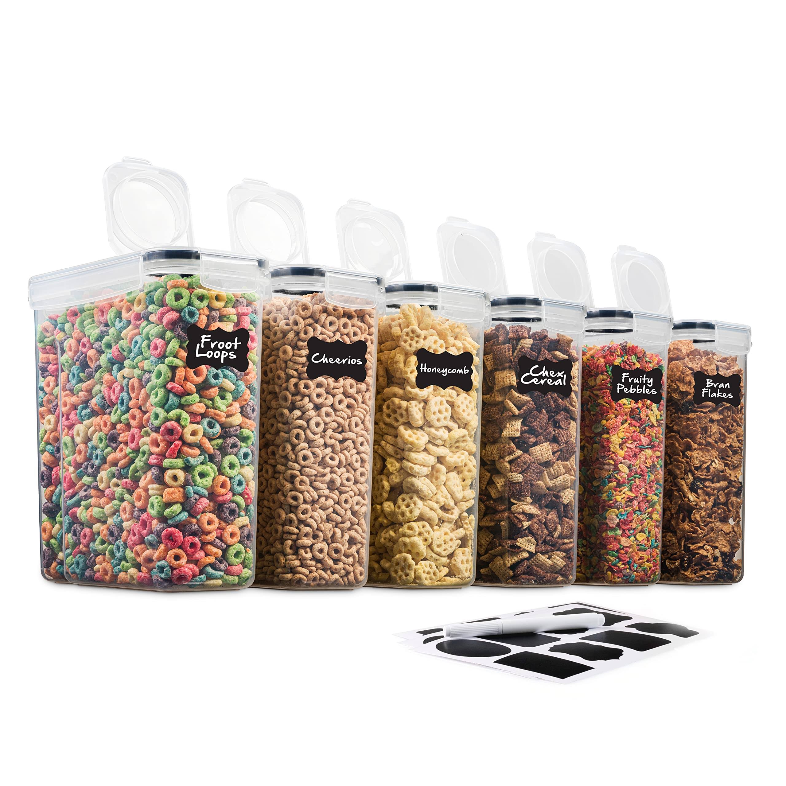 825f1f2d7fbcc9208ab14002d3d8a469a01ba9ba494effe2820d59b9fb4b127a.jpg 6 Pack Airtight Cereal & Dry Food Storage Container - BPA Free Plastic Kitchen and Pantry Organization Canisters for, Flour, Sugar, Rice, Nuts, Snacks - Image 1