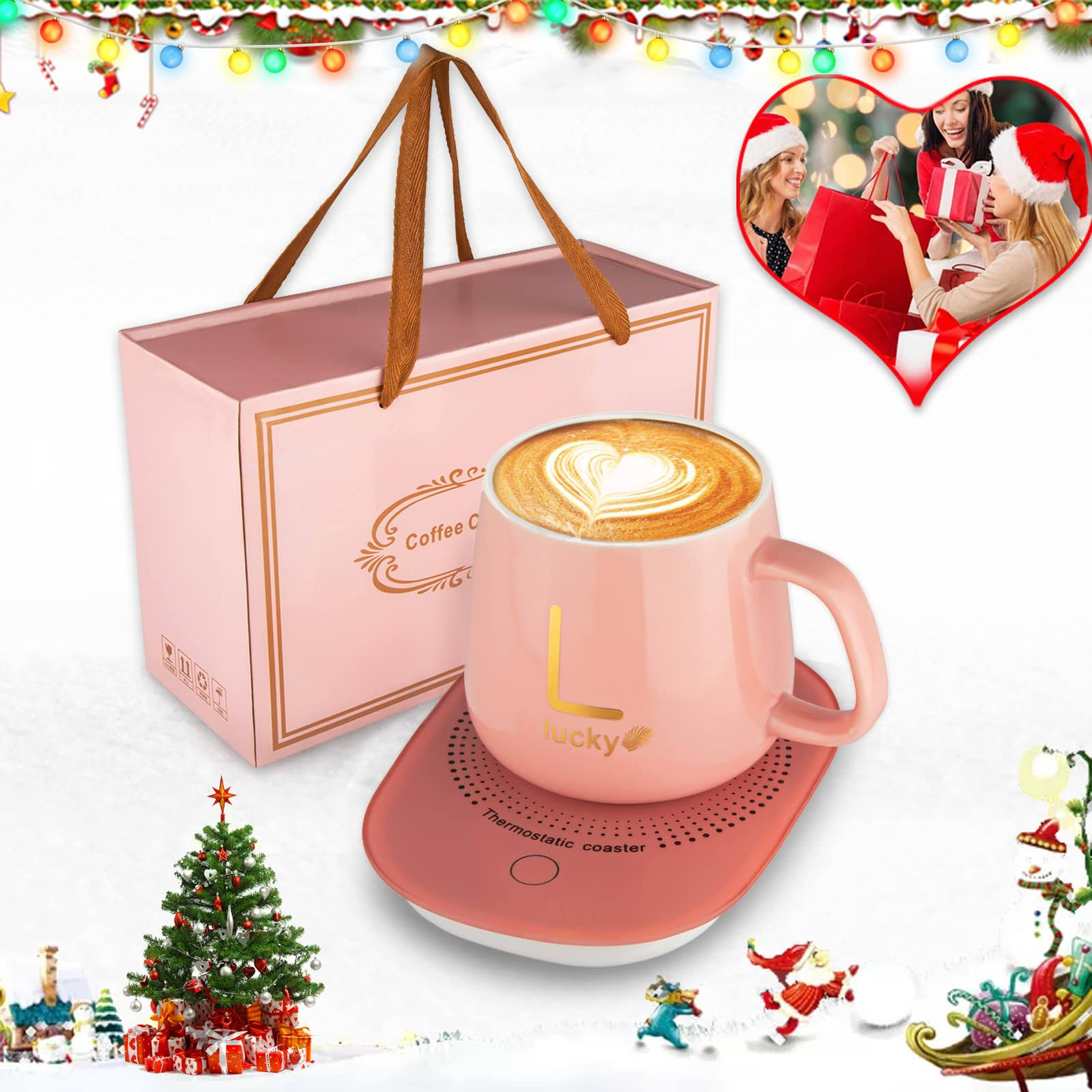 827076ba4e6c31cbf72804c499dae0001cd882c286b4ff1b8e683593e372e961.jpg WeFrady Coffee Mug Warmer with Mug, Coffee Cup Mug Warmer for Desk with Auto Shut Off, Mug Warmer Set for Desk Home Office-xmas Gifts - Image 1