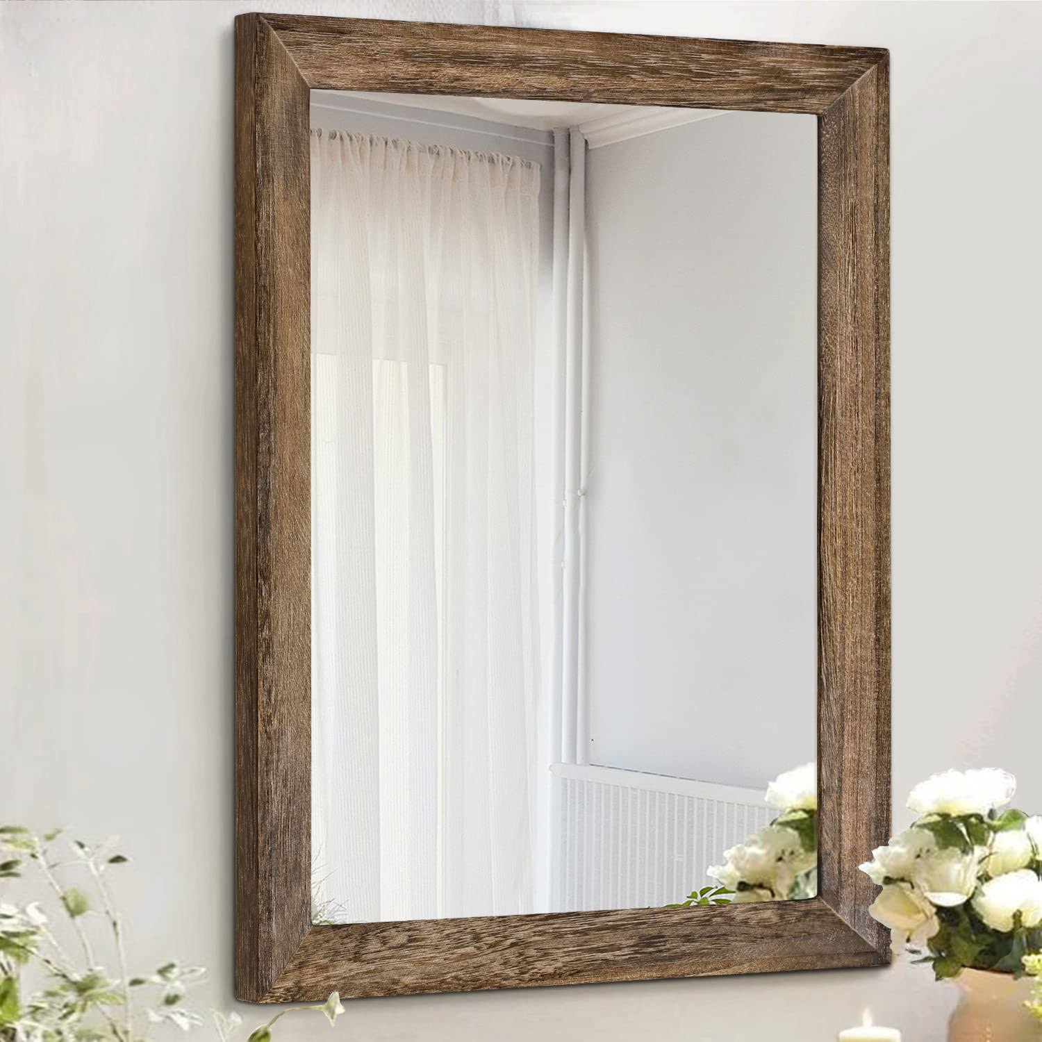 82817f12cbb18dc72bd8681d94113cb6462ef27700a41d0386d22b9c4a141579.jpg AAZZKANG Rustic Wood Mirror Rectangle Decorative Wall Mirror with Frame Bedroom Living Room Bathroom Hanging Mirror Brown - Image 1