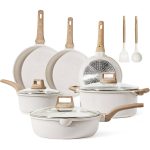 Carote Nonstick Pots and Pans Set, 12 Pcs Non Stick Cookware Set, Induction Stone Cookware Kitchen Cooking Set (Green Granite)