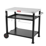 39.5 in. Three-Shelf Stainless Outdoor Movable Food Prep Grill Cart Table Feasto