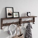VERTORGAN Coat Hooks, Wood Rack Wall-mounted, 31.5 inch Entryway Shelf with 10 Hooks (Brown)
