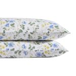 Laura Ashley Meadow Floral Blue 300-Thread Count Cotton Sateen Sheet Set - Standard Pillowcase Pair