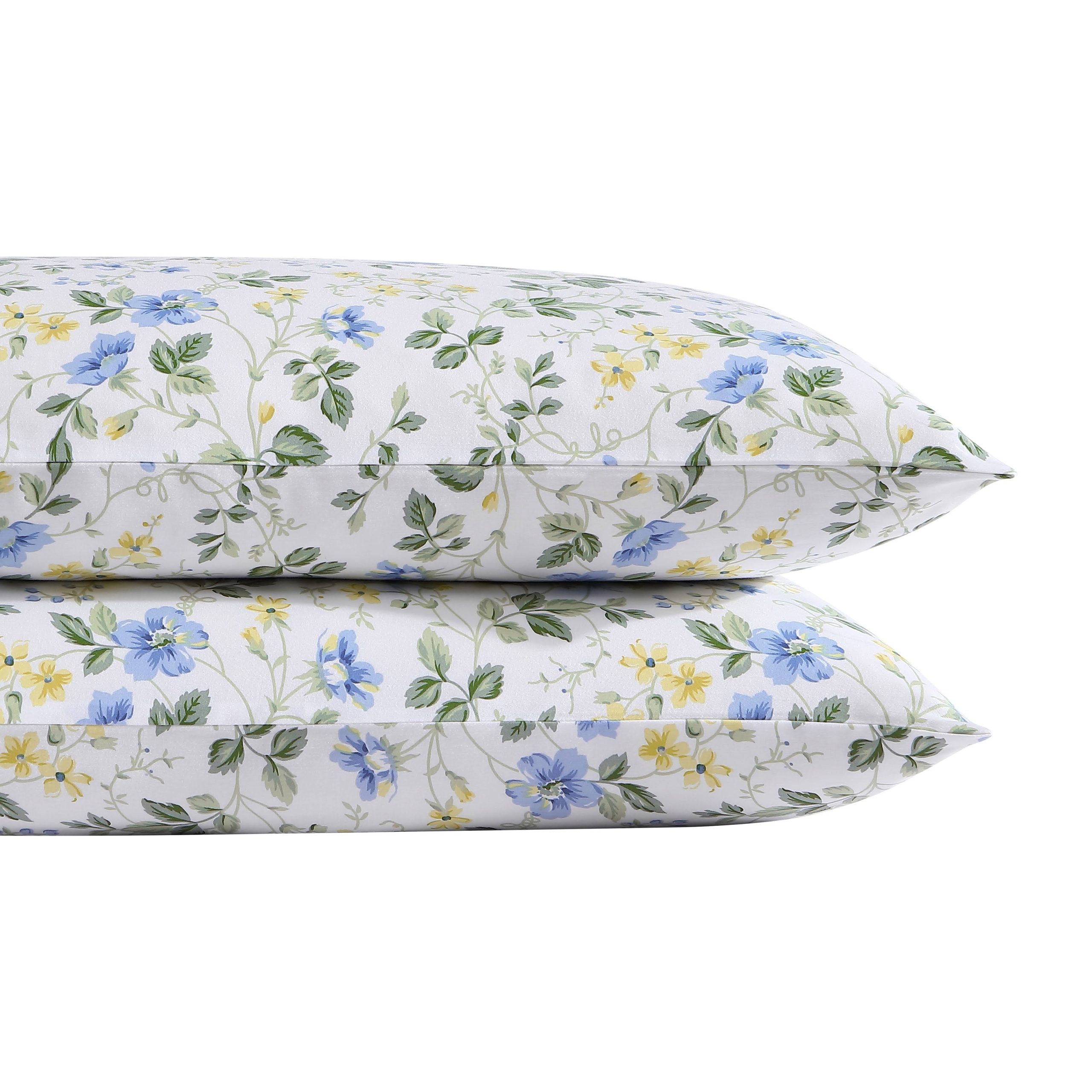 8299c30970fe2ed34e89e2cde70c9b5de9dcc488eb20f74ef04b949d1699a603.jpg Laura Ashley Meadow Floral Blue 300-Thread Count Cotton Sateen Sheet Set - Standard Pillowcase Pair - Image 1