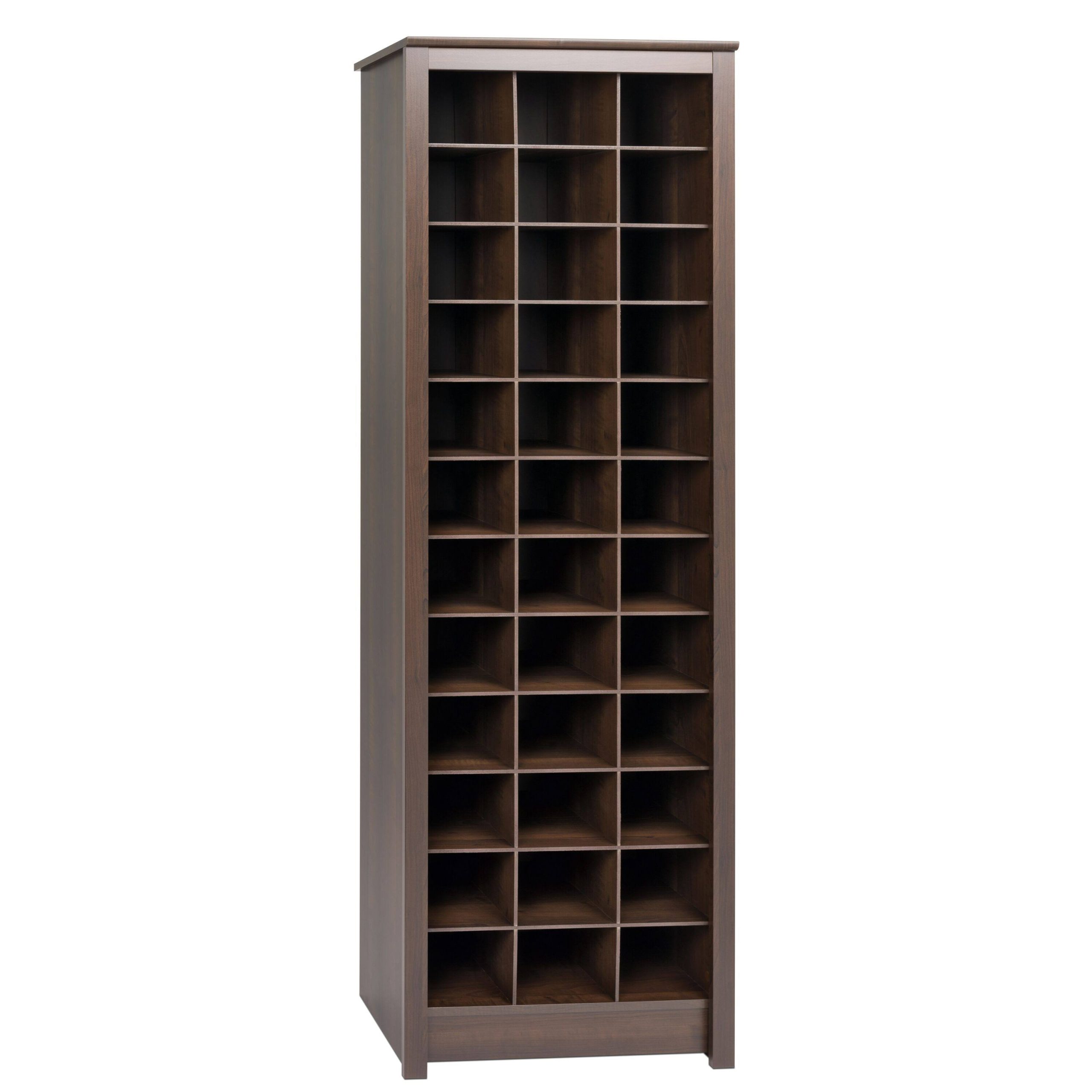 82a9bd46b089c9072933f61206fb29102e30e8264293b54e074832472076125f.jpg Prepac Space Saving 36-Cubby Shoe Cabinet, Espresso - Image 1