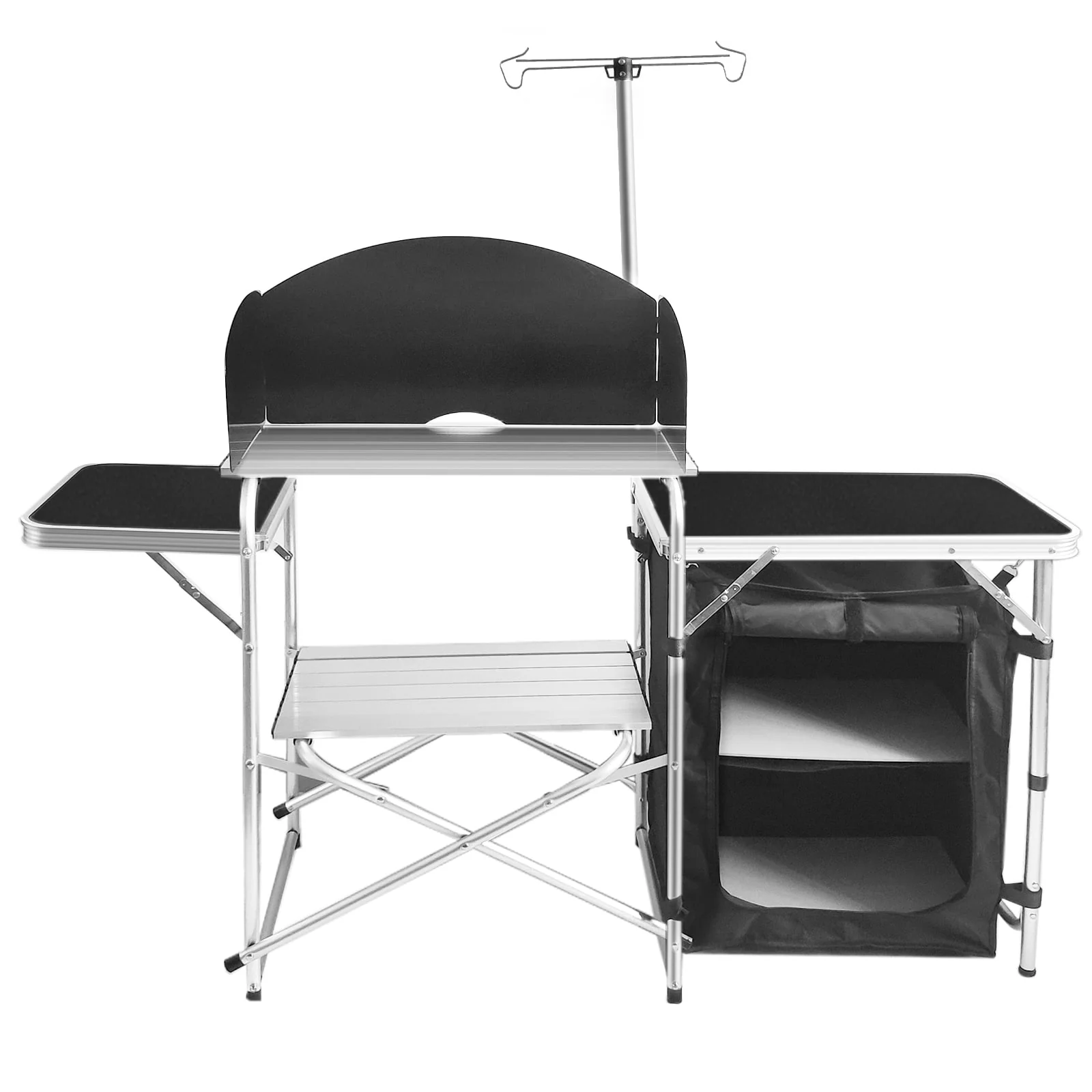 82b5513d9521f5fb527e4bb4f4988b1f87b33433c4f781436f74bff7a9125322.webp Camping Kitchen Station Aluminum Outdoor Cook Table Camping Table Black - Image 1