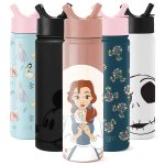 Simple Modern Disney Princess Water Bottle with Straw Lid Insulated Stainless Steel Thermos | Leak Proof Flask | Summit | 22oz Belle On Mauve
