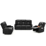 AECOJOY 3 Pieces Leather Recliner Sofa Set with Swivel Massage Chair, Black