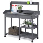Yaheetech Outdoor Potting Bench Table Potters Benches Garden Workstation for Horticulture with Drawer/Adjustable Shelf Rack/Removable Sink/Hooks