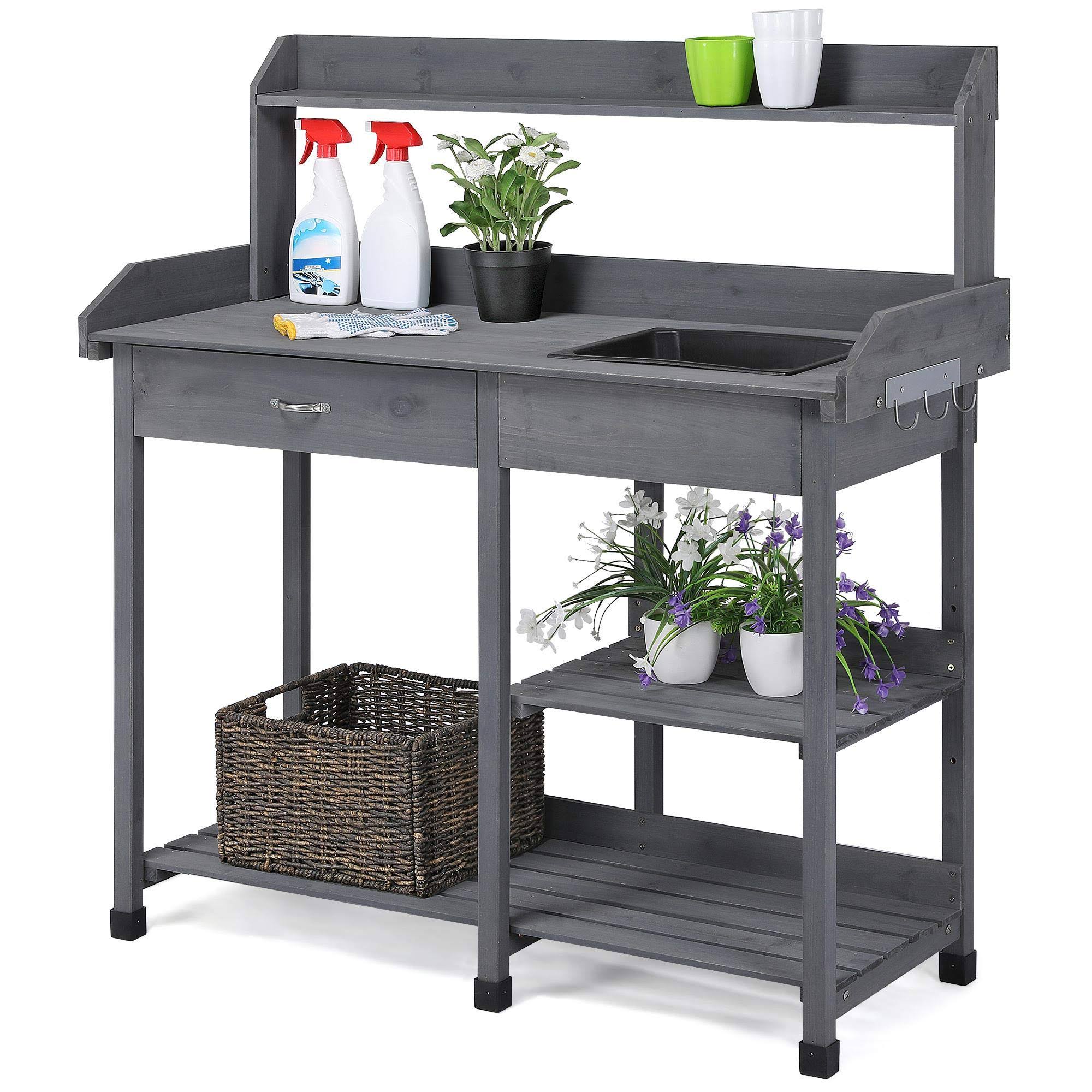 82c085d1cf9fcba551f84ec39e93c75860ee1c38c7b22c3141fc76d53350711d.jpg Yaheetech Outdoor Potting Bench Table Potters Benches Garden Workstation for Horticulture with Drawer/Adjustable Shelf Rack/Removable Sink/Hooks - Image 1