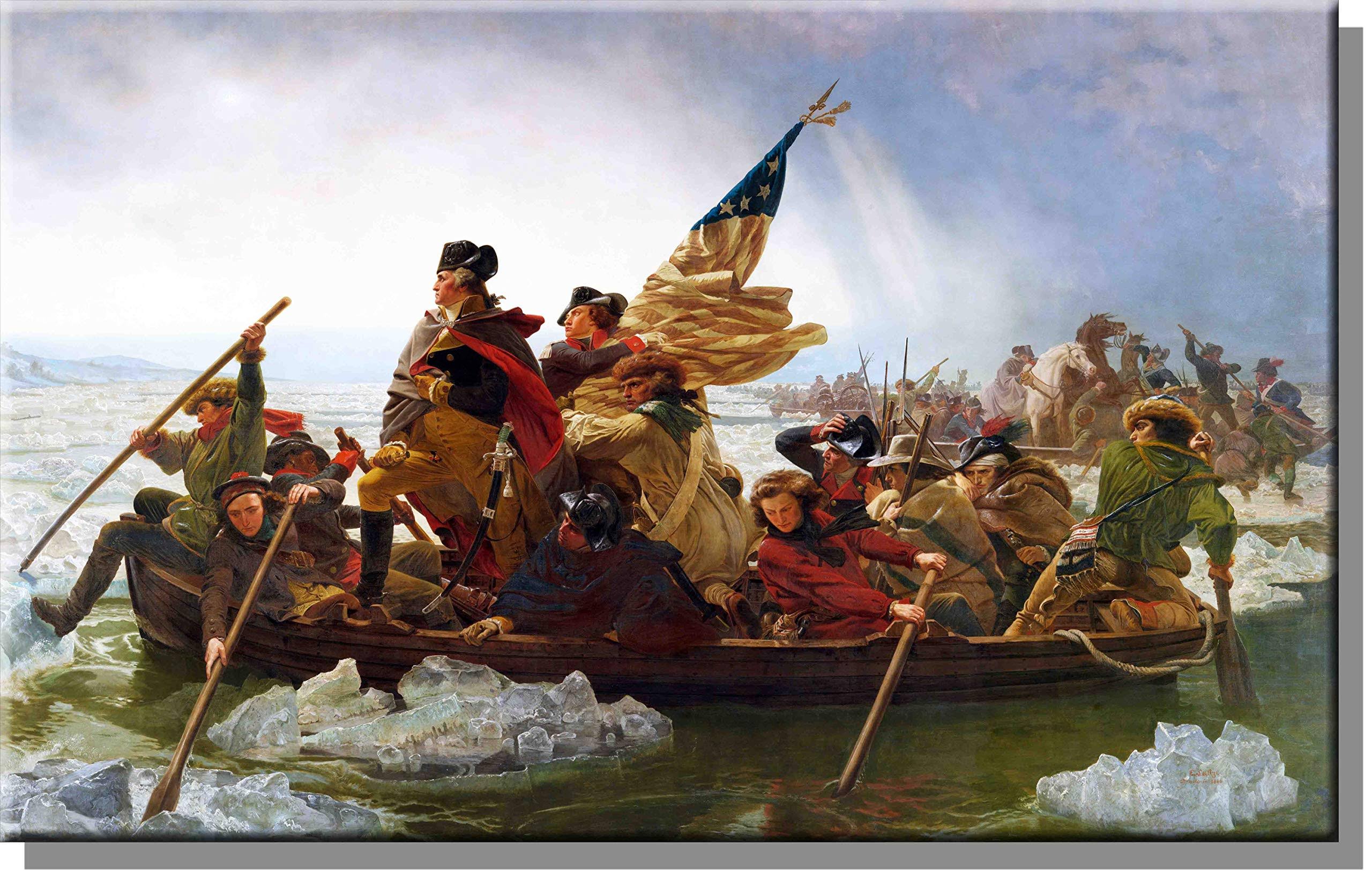 82c12505a5a69c05f5313fb8494dff9a44cd89063a5eb22343653c136298848b.jpg Crossing The Delaware - George Washington by Leutz Wall Picture on Stretched Canvas Decor - Image 1