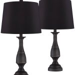 Regency Hill Ben Rustic Farmhouse Table Lamps 25" High Set of 2 Dark Bronze Metal Black Faux Silk Drum Shade for Bedroom Living Room Bedside Office
