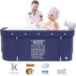 BH Large Foldable Bathtub Portable Soaking Bath Tub Ice Bathtub Hot Bathtub Eco-Friendly Bathing Tub with Back Pad for Shower Stall,Thickening with