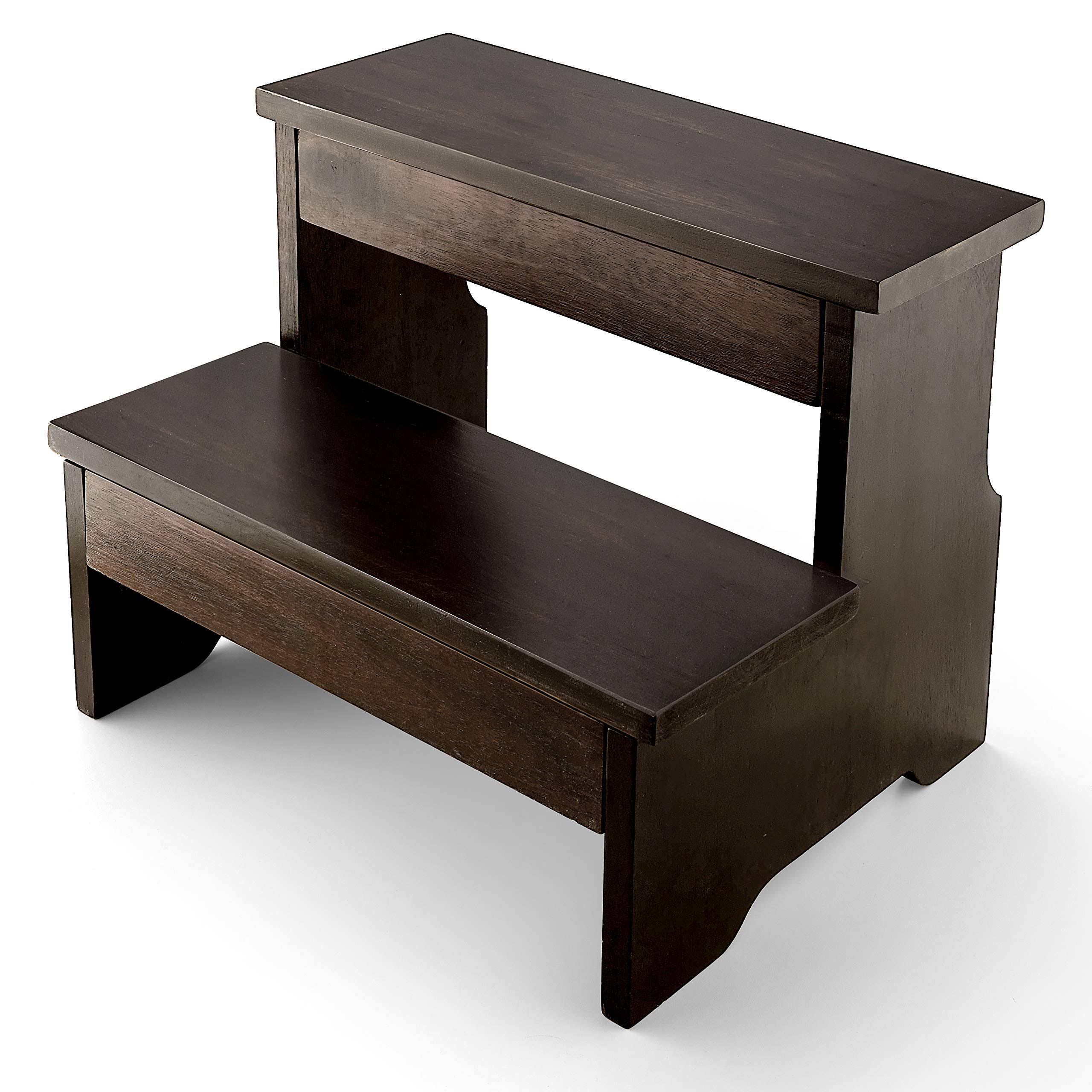 8304134b9a0fe28fb5380d73bf21d50ac27076ae2fa7335d2b30204bed2c8116.jpg Wooden Two Step Stool - Heavy Duty 2 Step Stool for Adult and Kids - Holds Up to 300lb for Kichen/Bathroom/Bedside Step Stool (Walnut) - Image 1