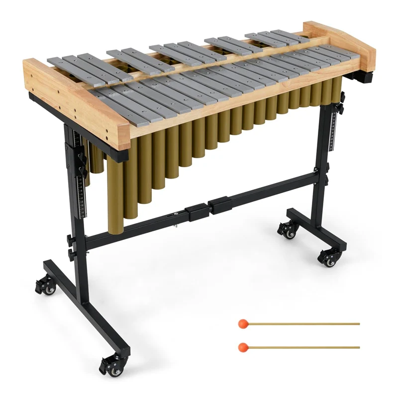 835389956d7e3a3d9e9d9d30bb497a9a15c9db448e0ac2feab0dacbfe248fe15.webp 32 Note Marimba Aluminum Xylophone Percussion Instrument w/ Resonator Tubes, Rubber Wood Base, Adjustable Stand, Lockable Wheels, Mallets for Students - Image 1