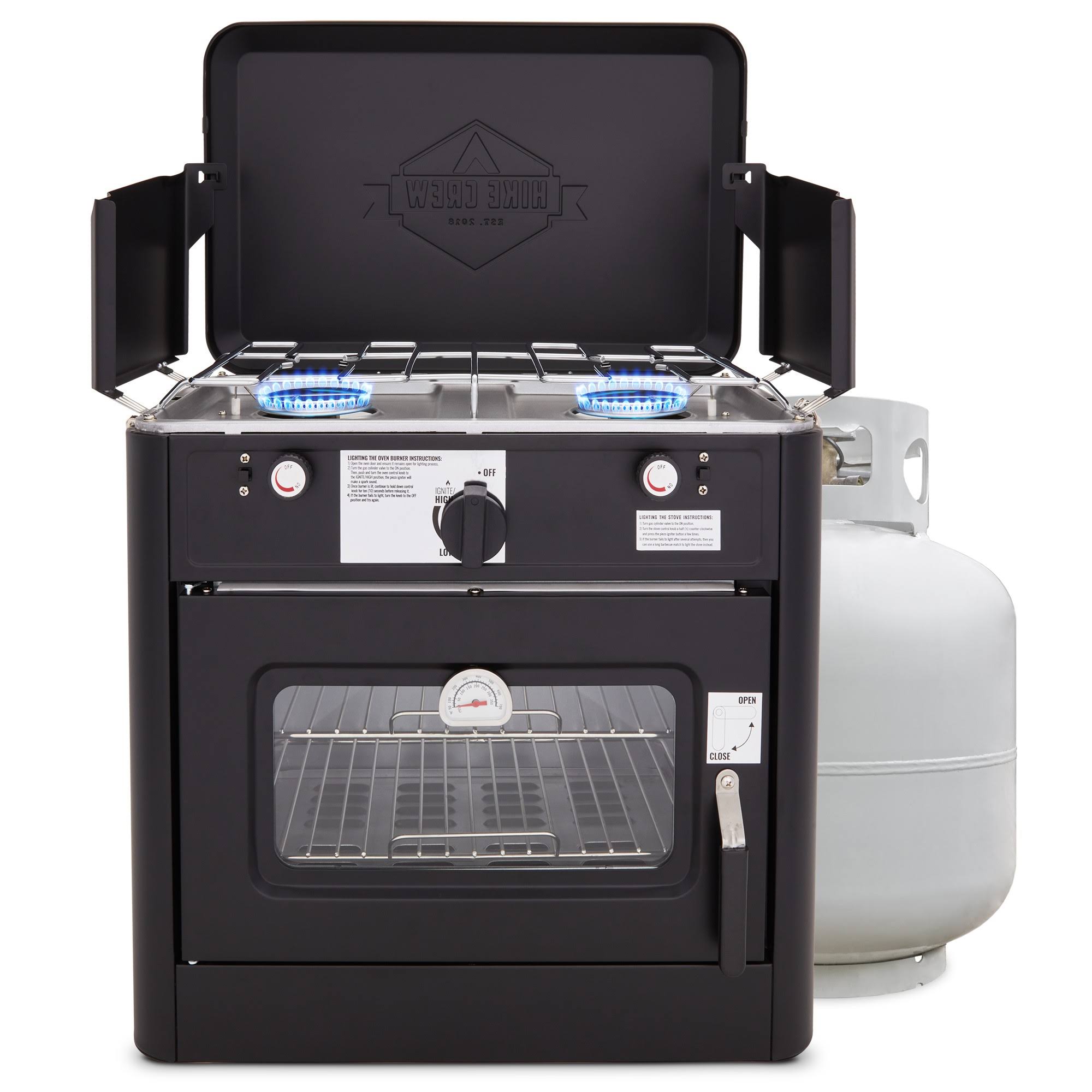 835a959aa8328ca07a41630130295063ade510a49ccf4533ceda57c8e2ccb75e.jpg Hike Crew Portable Camping Oven with Dual Burner Propane Stove - Black - Image 1