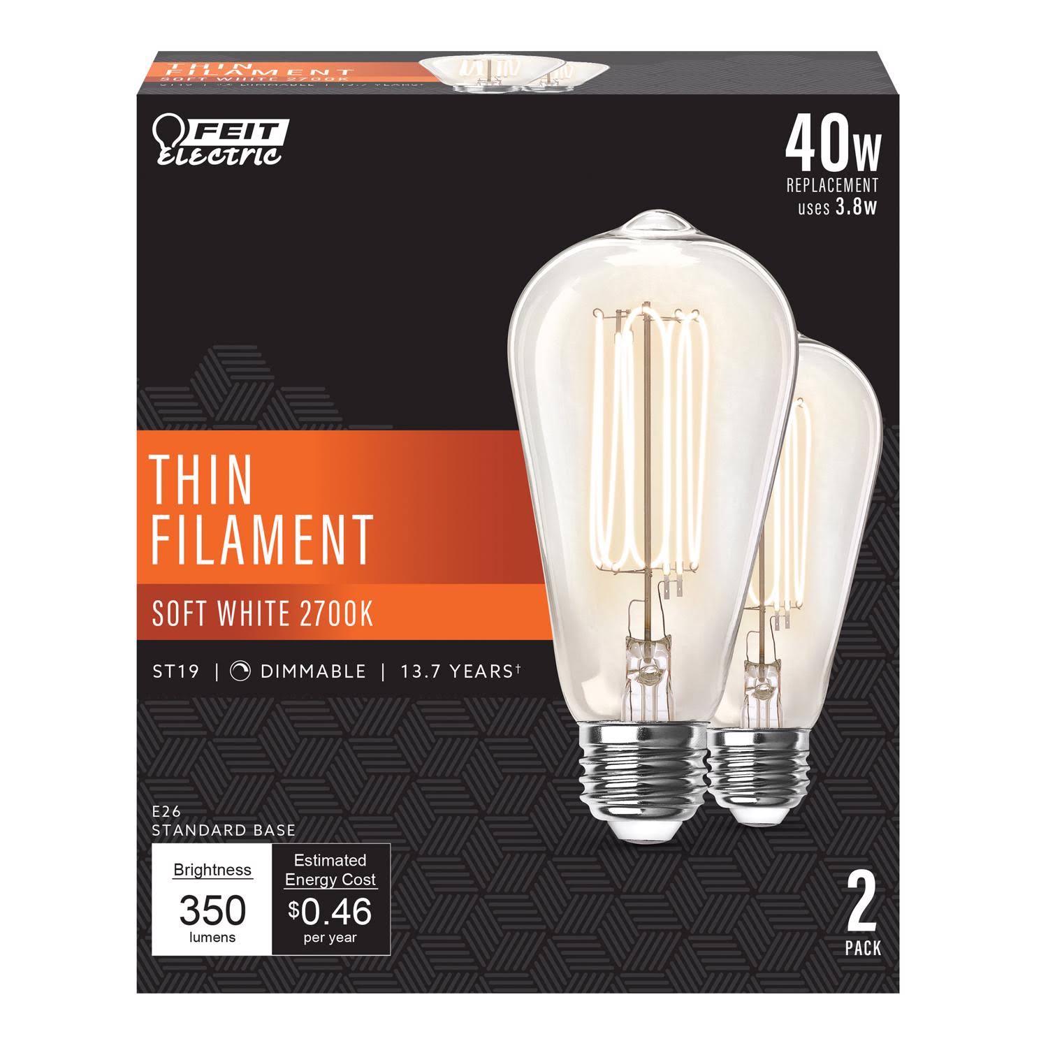 835b0a28adfac75f8da72b76a72e81ee302a10255e9d1219dee608cb3acc8ee5.jpg Feit Electric 3011407 40W Equivalence ST19 E26 Filament LED Bulb Soft White - Medium - Image 1