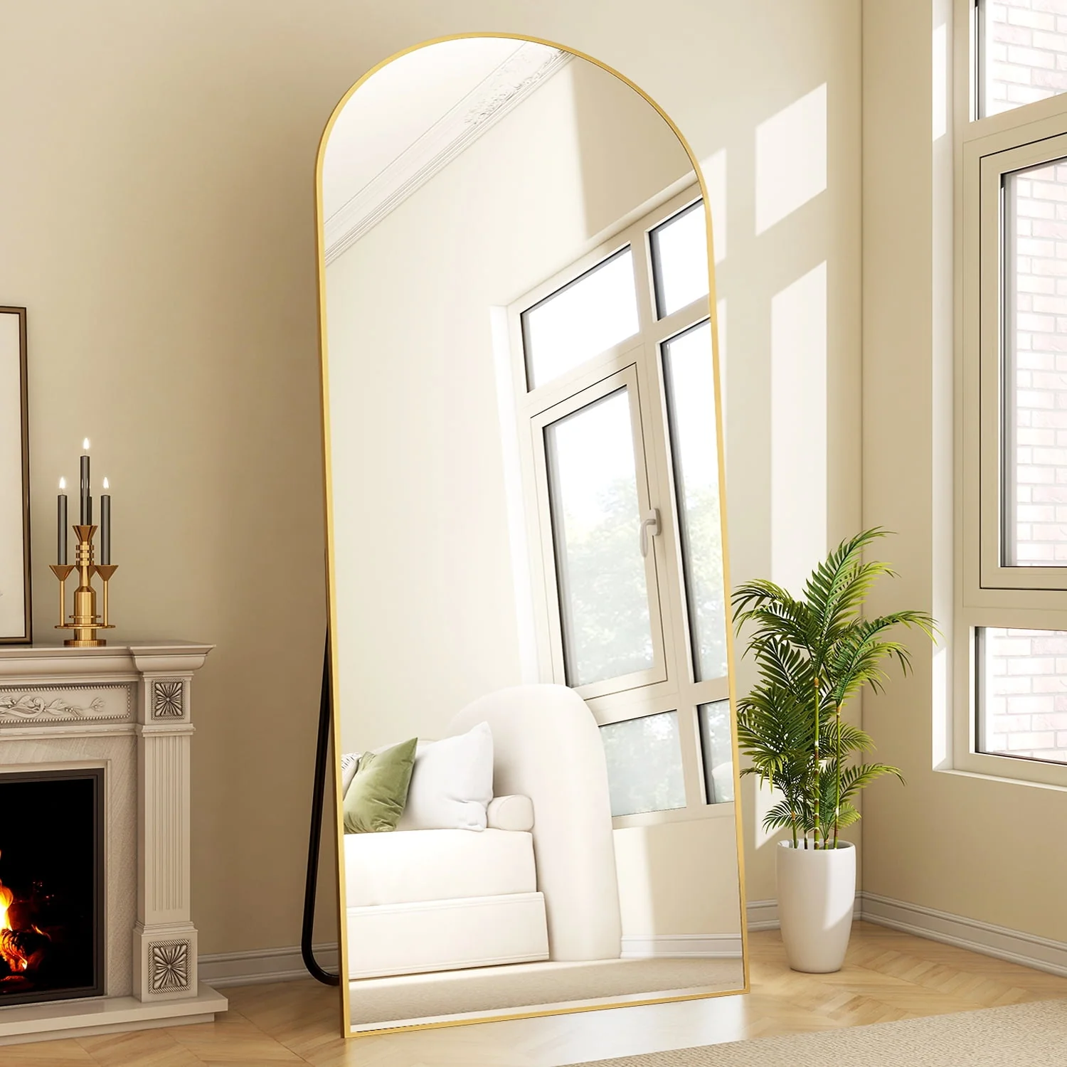 836fb3e2178850e99eb5a5034b951e0c916f57971d92f56cdf13104a225ba200.webp BEAUTYPEAK Full Length Mirror 71"x30" Arched Body Dressing Floor Mirrors for Standing Leaning, Gold - Image 1