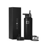 Iron Flask Sports Water Bottle - 22 oz 3 Lids (Straw Lid) Leak Proof Vacuum Insulated Stainless Steel Double Walled Thermo Mug Metal Canteen, Midnight