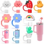 10pcs Straw Covers Cap Toppers Compatible with Stanley 30&40 oz Tumbler Cups,Reusable Cute Silicone Straw Tips Lids Protectors for 0.4 in/10mm