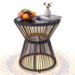 Tangkula PE Rattan Hourglass-Shaped Outdoor Side Table with LED Warm Light (1/2)