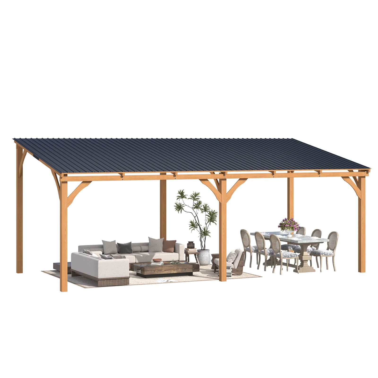 83cb9800a1e7b7ded1253bf8064191004094fef76629ac60ca4dab554ee7ca37.webp AECOJOY 20' x 10' Outdoor Wooden Gazebo, Patio Lean to Hardtop Pergolas and Gazebos - Image 1