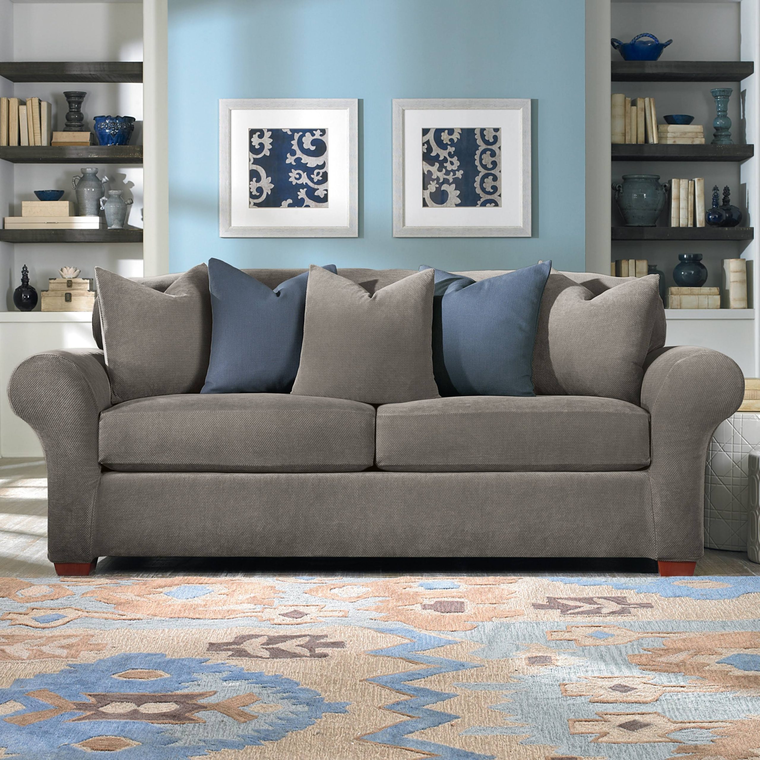 83f7dfee50297e5145b13805d3e35af8d583c52c9588e0a3351a886b6c6bf857.jpg Sure Fit Stretch Pique 3-Piece Sofa Slipcover, Flannel Gray - Image 1