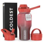 Coldest Sports Shaker Water Bottle with 3 Lids (Chug Lid, Straw Lid, Loop Lid) Tumbler with Handle, Fits Cup Holder (26 oz, Nebula Red Glitter)