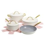 Paris Hilton Iconic Nonstick Pots and Pans Set, Multi-Layer Nonstick Coating, Matching Lids with Gold Handles, Made Without PFOA, Dishwasher Safe