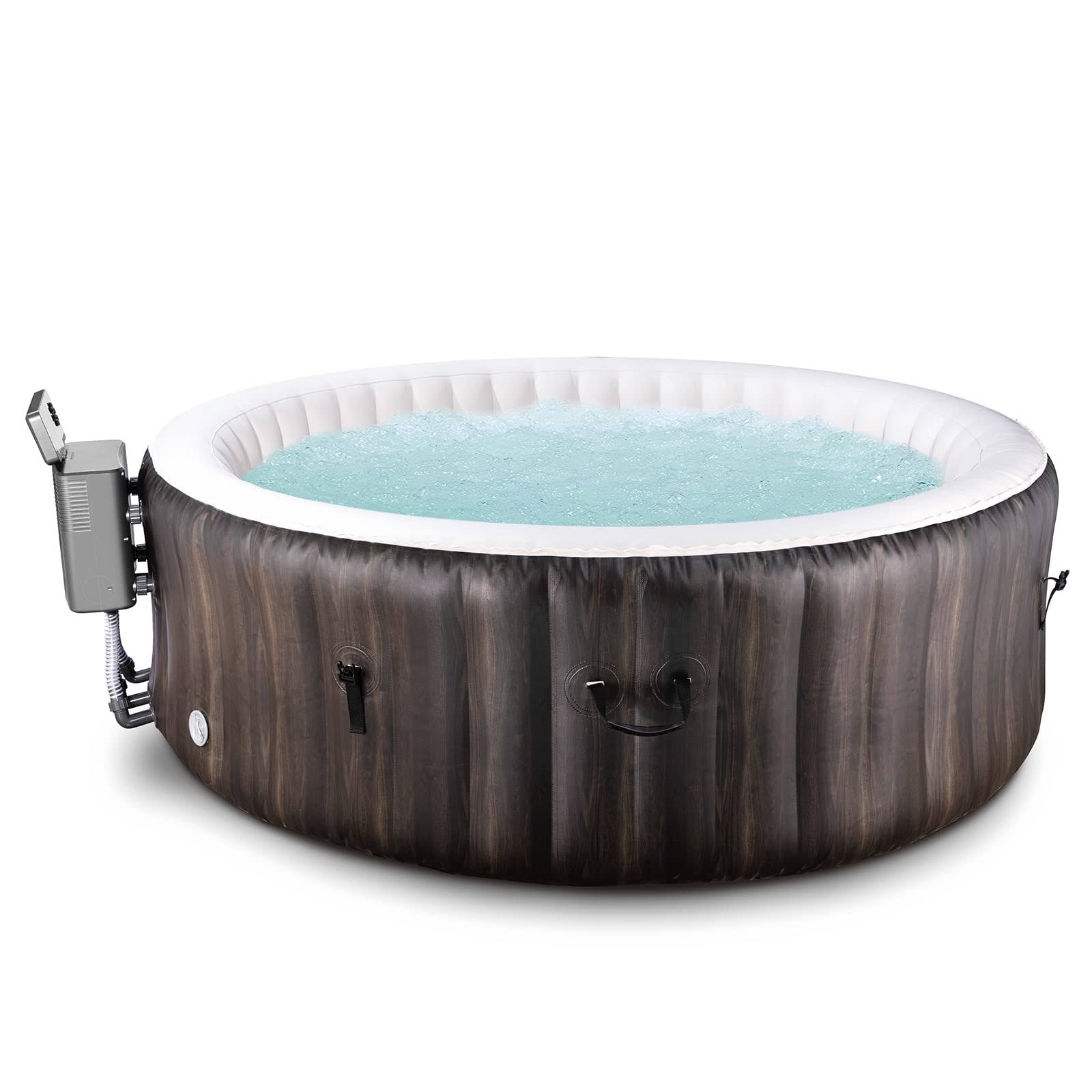 8417345d21a3cc503acaac9a796e8c8db3eee478268dd06d5d1a1922b50d08f3.jpg Evajoy Inflatable Hot Tub with LED, Electric Heater Pump, 140 Air Jets, Brown - Image 1