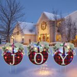 Kaboer 3 Pcs Christmas Decorations Outdoor Yard Signs,Buffalo Check Plaid Design with LED Lights String,Xmas Holiday Lawn Garden Decorations