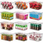 Seseno Set of 12 Refrigerator Organizer Bins with Lids - Plastic Pantry Organization and Storage Baskets - Stackable Food Fridge Organizers with Cutout