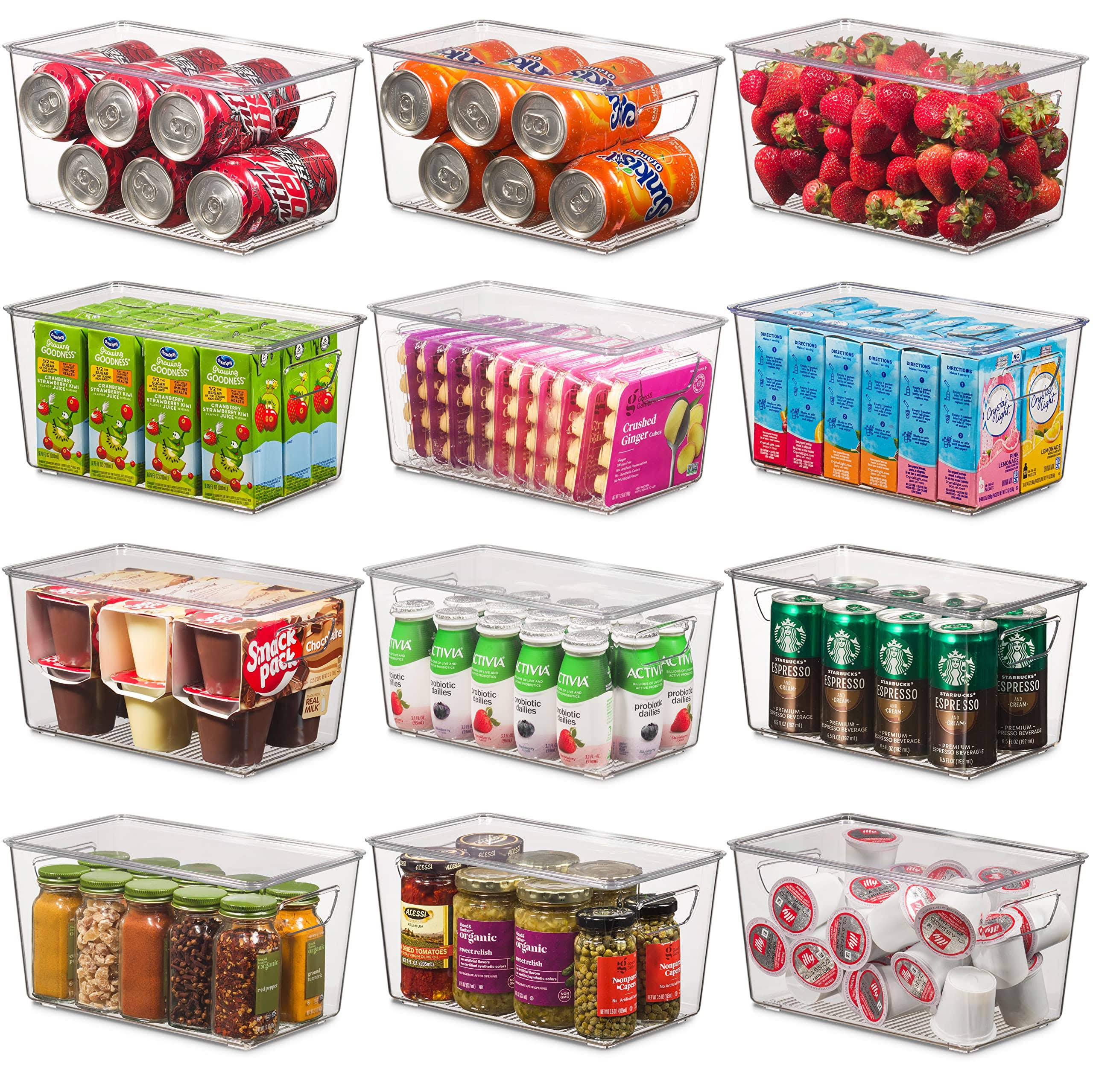 84ba3b8406664da4f41505760834b608936c711426a6268bcd59c91595e37f2a.jpg Seseno Set of 12 Refrigerator Organizer Bins with Lids - Plastic Pantry Organization and Storage Baskets - Stackable Food Fridge Organizers with Cutout - Image 1