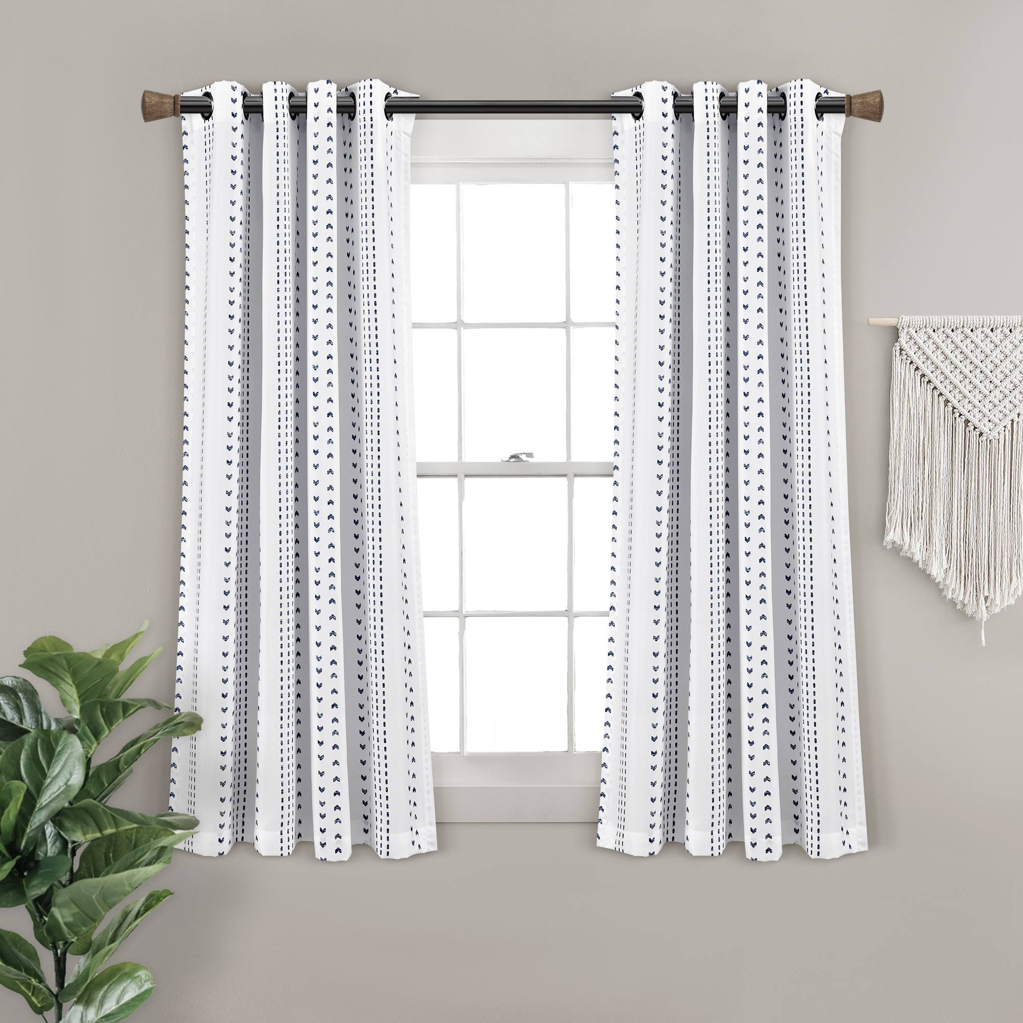 84bcb2de21ce853448eb9932a38cd6ef6e2714b41574368fd3c284399b9fe95e.jpg Lush Decor Hygge Stripe Window Curtain Panels Navy/White 52x63 Set - Image 1