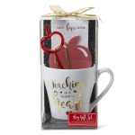 Teacher Appreciation Gift Sets: Thank You Gift Bundles with Coffee or Tea Novelty Mugs, Printed Tote Bags, Apple Sticky Notes, Writing Pads, Apple