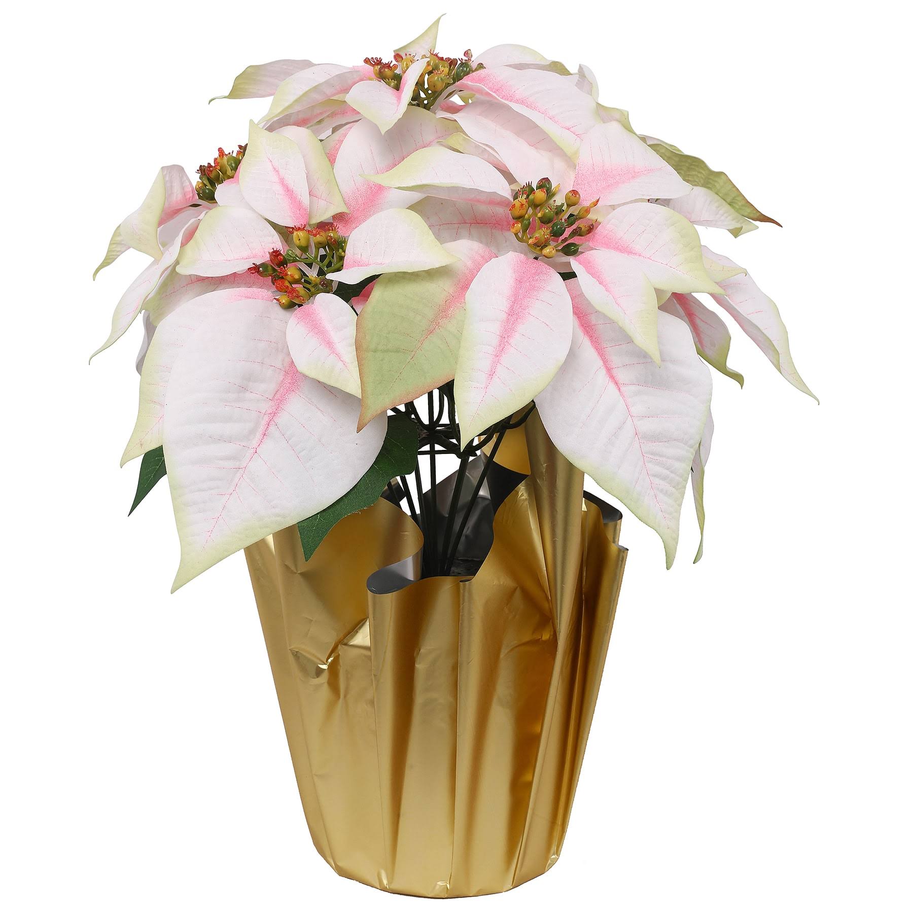 850609fa2cb02731761559d1d96585520543158edce2bd04b6aa1576ad2494cb.jpg 15.5" Pink & White Poinsettia in Gold Wrapped Pot by Ashland -Christmas Decorations - Image 1