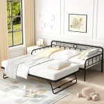 Sesslife Metal Daybed with Adjustable Trundle, Twin Size Daybed with Twin Size Pop up Trundle Bed, Heavy - Duty Sofa with Portable Folding Trundle Bed for Bedroom Living Room (Black)