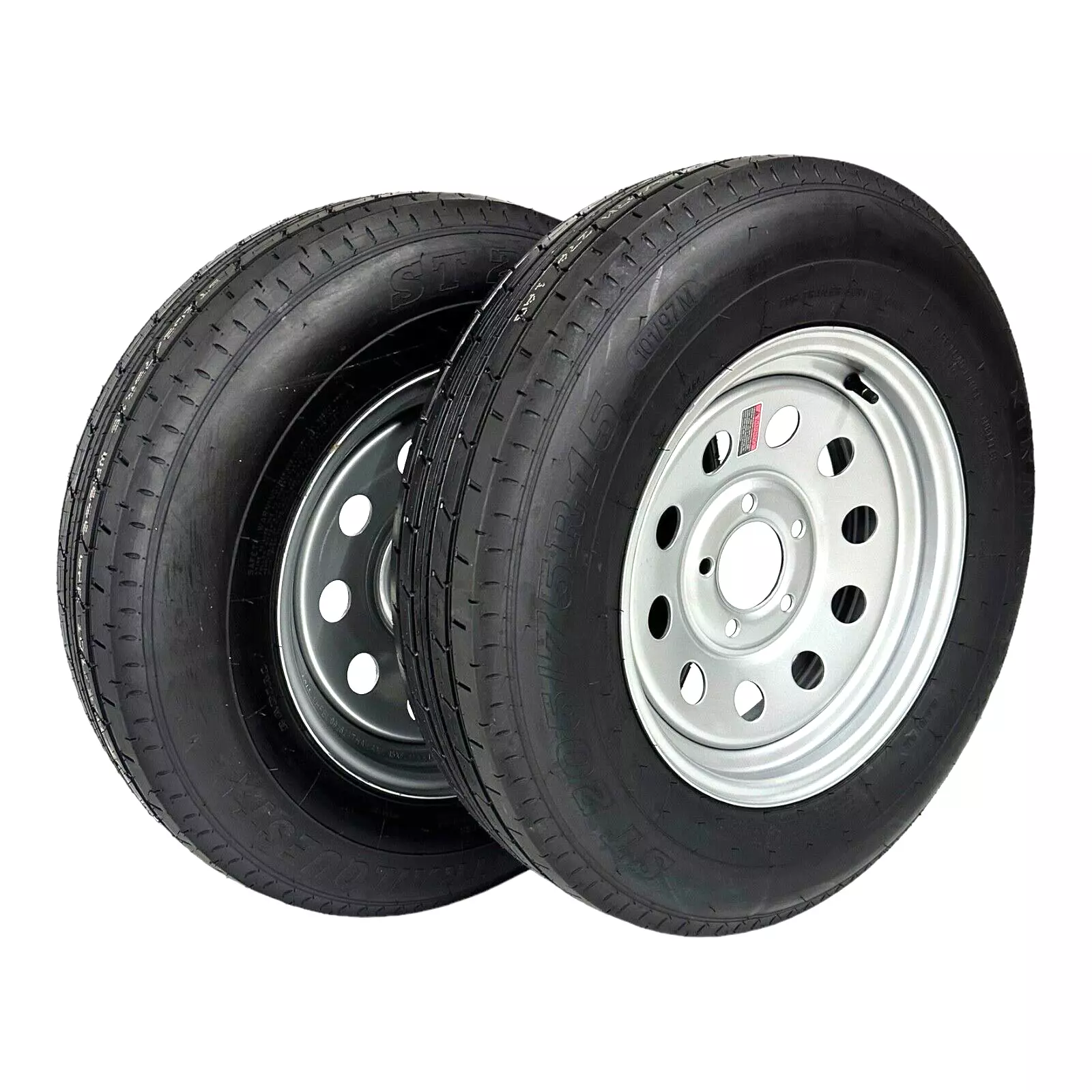 854a690e504cd0b6cc0de10080c1f7b367da10b5505ba2d97e92ea0462c86aeb.webp 2 - Pack Trailer Tire on Rim ST205/75R15 Trailquest LRC 6 Ply Radial 5 Lug Silver Modular Wheel 5x4.5" Bolt Pattern - Image 1