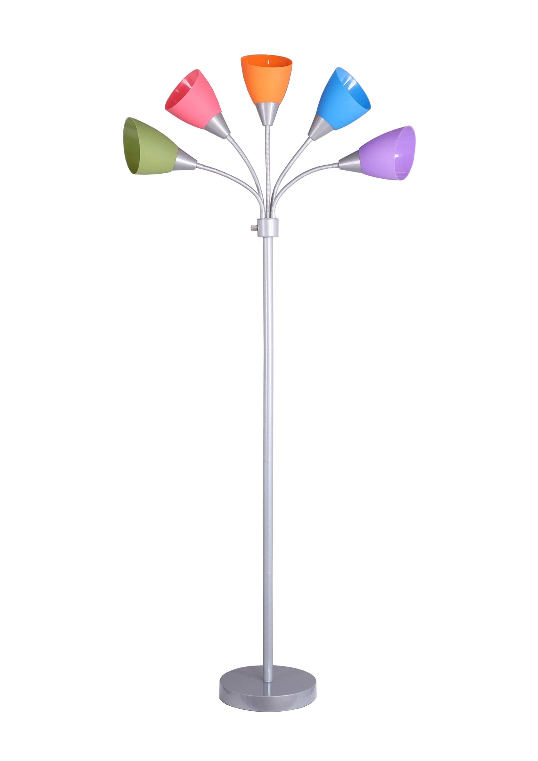 8557a55785e1f5f6e34616f20dd0ecc560345ce146682985a541e16c4374b3be.jpg Mainstays 5 Light Floor Lamp, Multi-Color Shades, Metal Silver Finish, Modern, Young Adult Use - Image 1