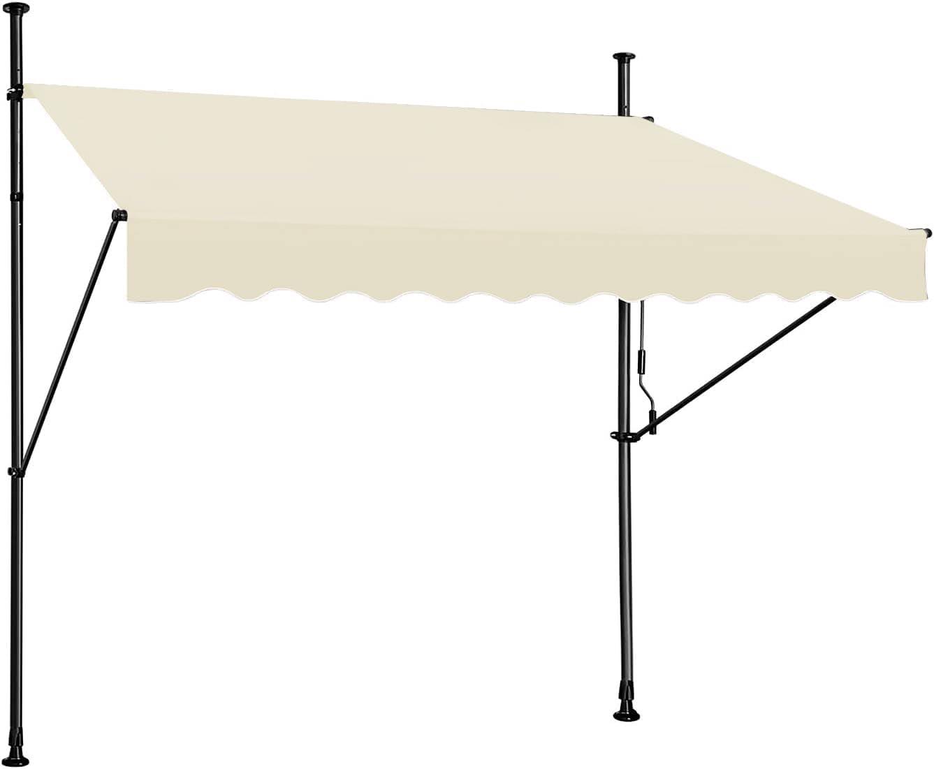 8569f8f8362706534eb707ee598234af8cb069a7231bd27564de0e2c76675b0e.jpg STEELAID Manual Retractable Awning ÿ 59�� Non-Screw Outdoor Sun Shade ÿ Adjustable Pergola Shade Cover with UV Protection ÿ 100% Polyester Made - Image 1