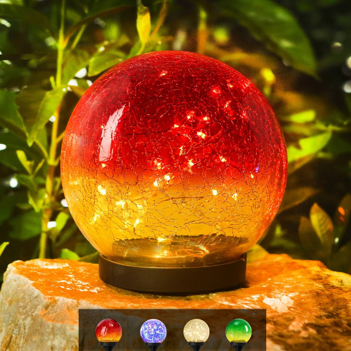 8584ab0d55e6dad57f083c77ad396ef8932fc2552b5baf2f532b0f58734a7f9e.jpg Outdoor Waterproof Solar Gradient Red Globe Lights, LED Solar Round Gazing Balls Ornaments for Lawn Garden Patio Table Art Decoration, Back Yard - Image 1