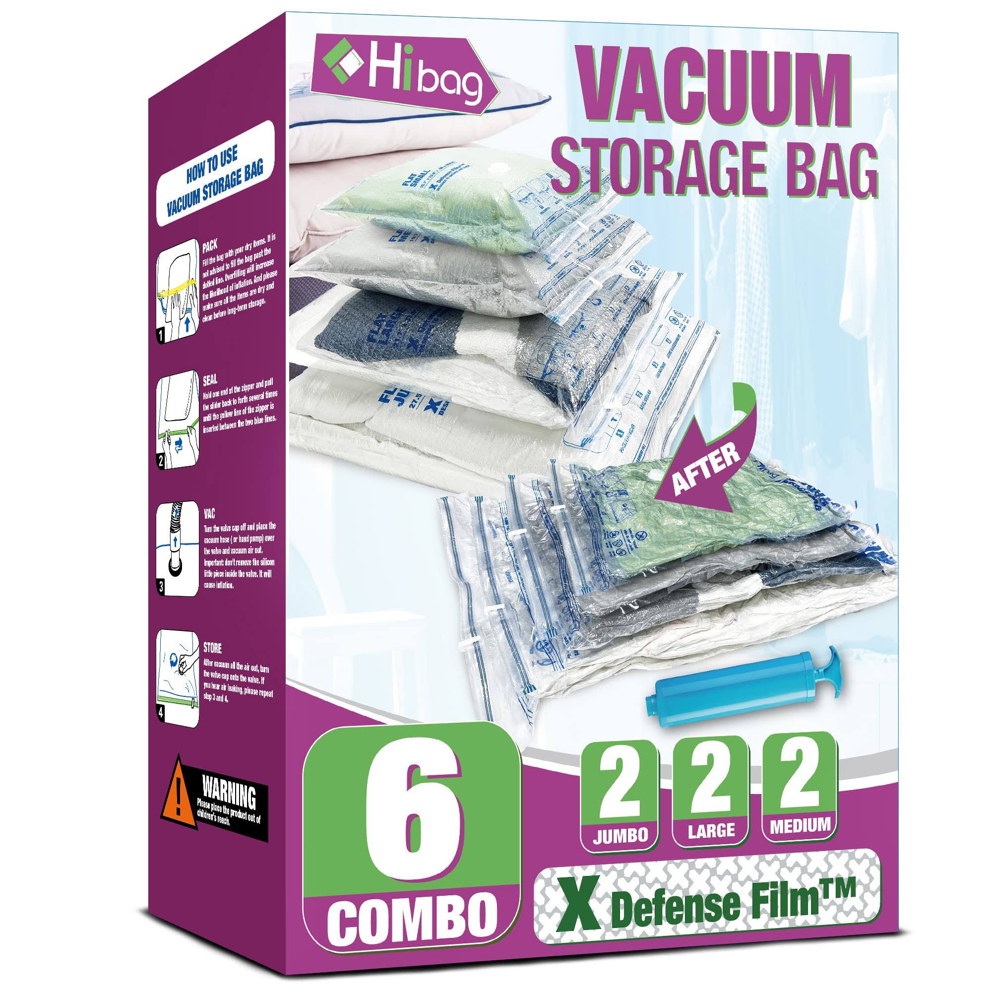 8595411651bffa99b843a7c78a3170314d72e685d22aacba6cc792bdbca7d908.jpg Hibag Vacuum Storage Bags, Space Saver Vacuum Seal Storage Bags 6-Pack Sealer Bags for Clothes, Clothing, Bedding, Comforter, Blanket (6C) - Image 1