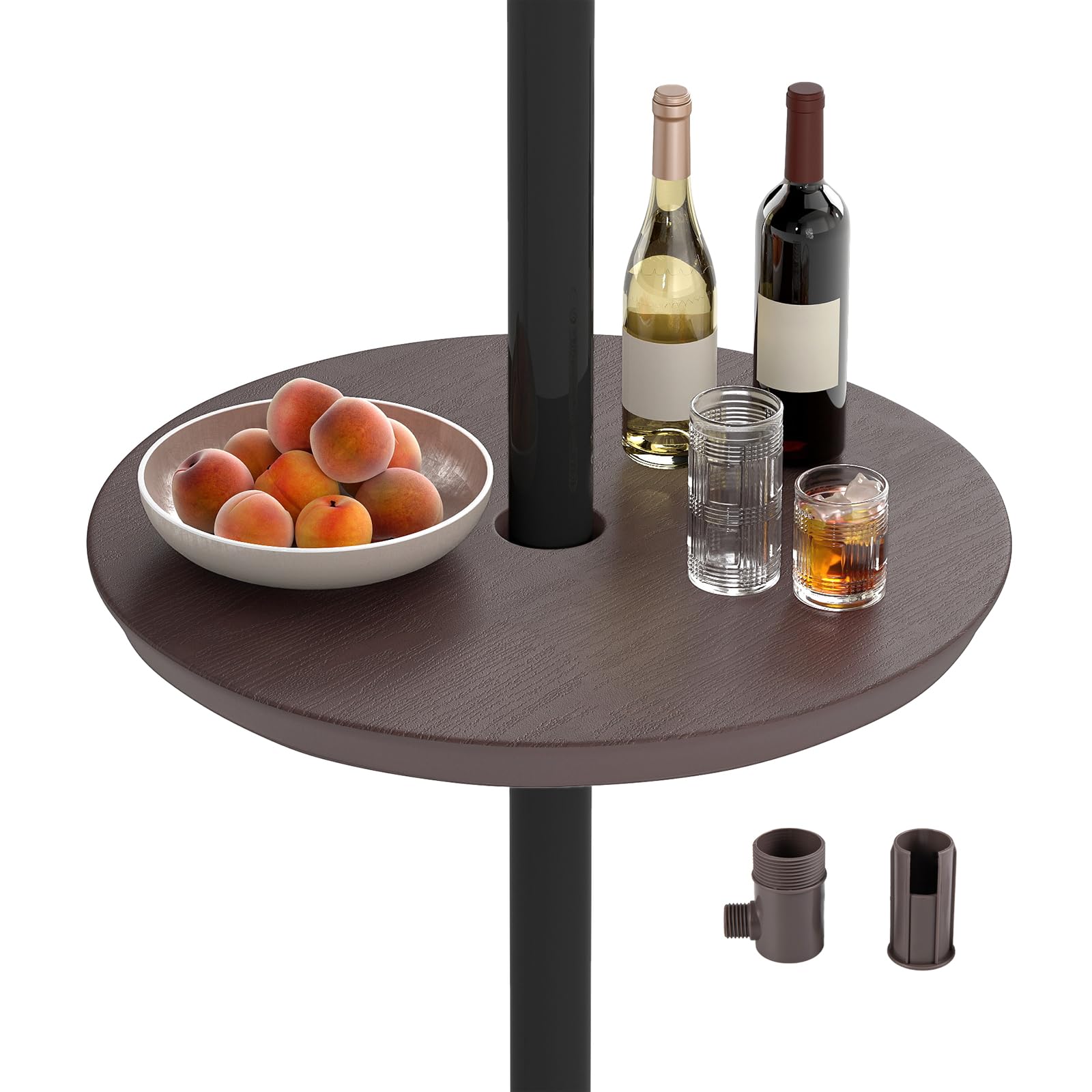 859dbcbd1339d30b5fbfd864c7d242ffbb119989228743c2159bf28f6415d832.jpg Tangkula 20" Umbrella Table 1.5" & 1.9" Umbrella Hole Faux Wood Grain Portable Round Umbrella Table Top - Image 1