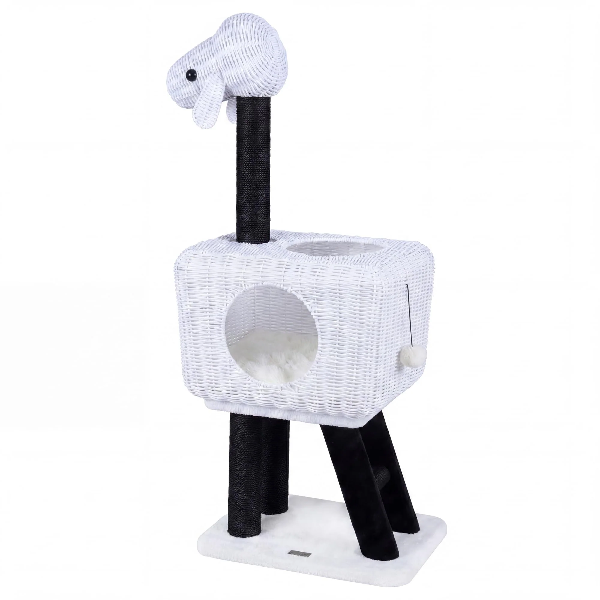 85a5994cdb559d76721a26c2a8896d3dc96cd5d6b71577c06804a4b0aca47b08.webp Tangkula 43 Inch Sheep-Shaped Cute Cat Tower with 2-Cave Large Wicker Condo - Image 1