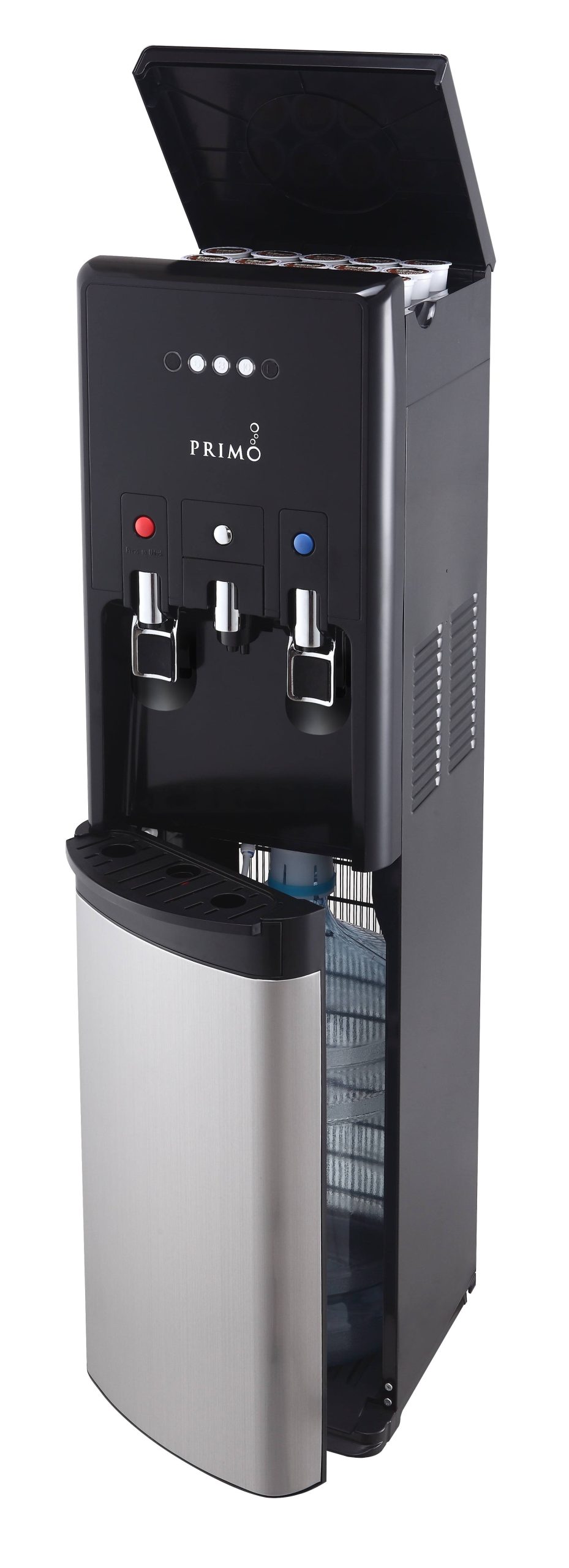 85d765522e1994e2cecf74fb706b76465ea702da1b76f2f0cd4092d2ae4ac283.jpg Primo hTRiO Coffee K-Cup Water Dispenser Bottom Loading, Hot/Cold, Stainless Steel, Black - Image 1