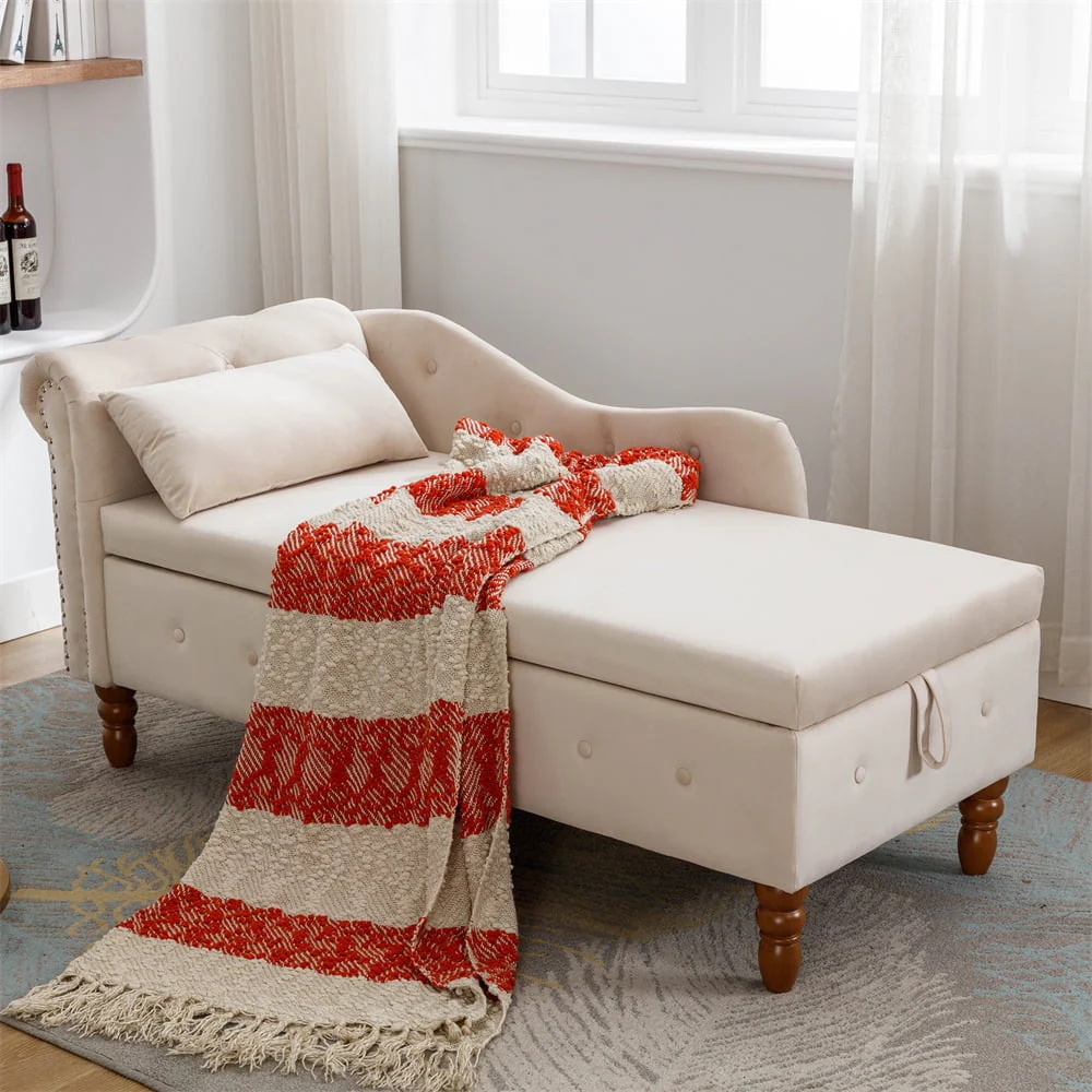 85f46317b676895a57f8cfdc30eae0911890ee846f105e9568e7e42abe041b86.webp Storage Chaise Lounge, Upholstered Rolled Arm Chase Lounge with Nailhead Trim, Recliner Lounge Chair for Living Room Bedroom - Image 1