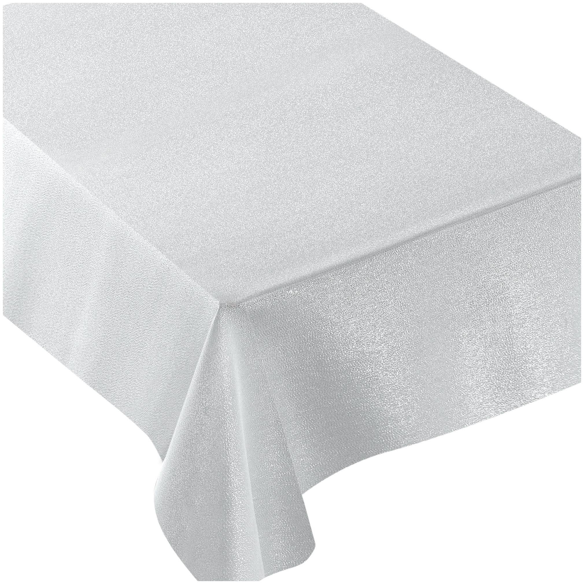 866b98b649660c455e929aec1b76762f861c57f689ecf07748f1cfbe801c3c8c.jpg 60" x 84" Metallic Tablecloth - White/Silver - Image 1