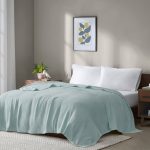 Madison Park Freshspun Basketweave Blanket, Blue, Full/Queen, Cotton