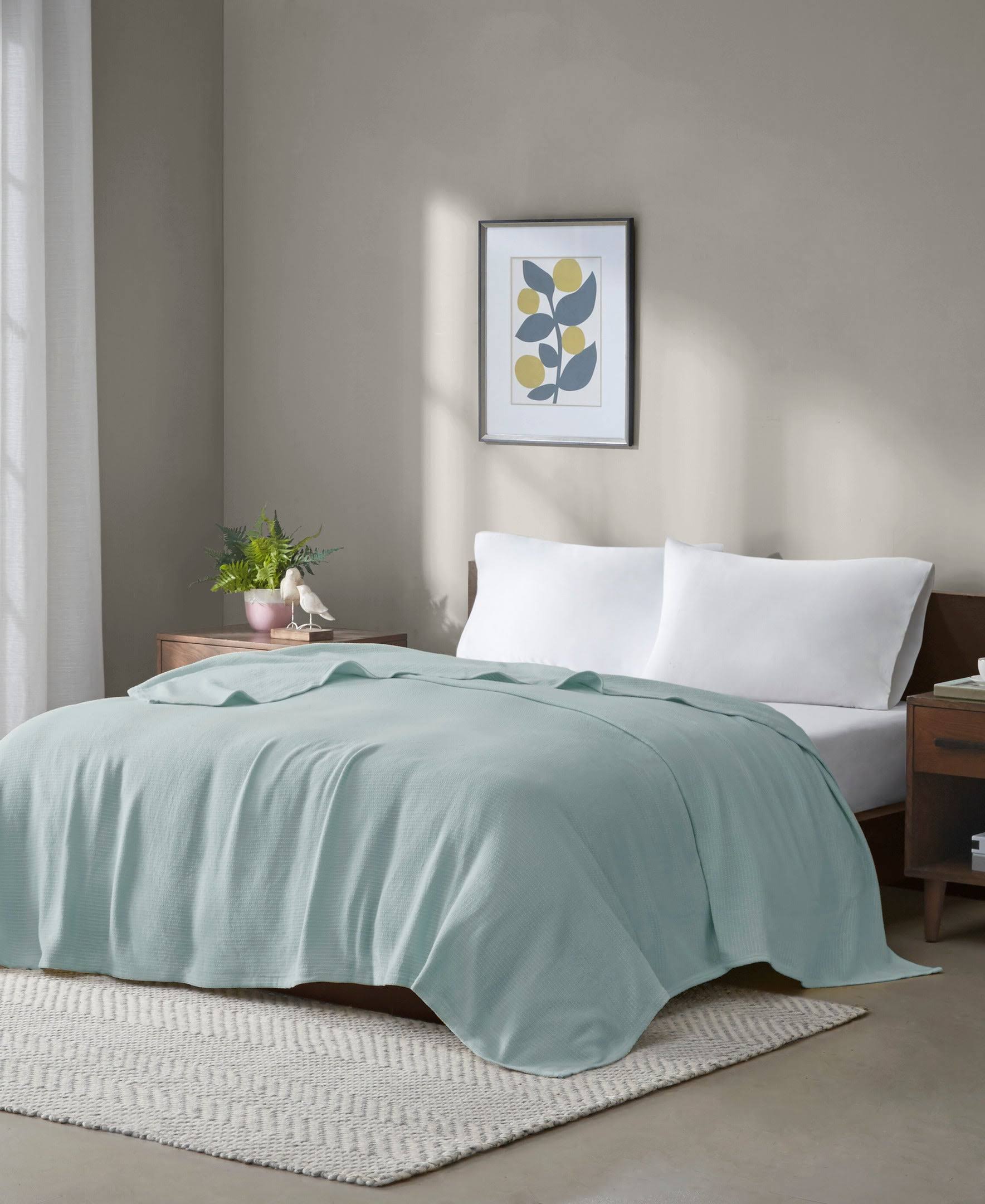 86819f19e61b6d069189ea94a12ec5c4e627ba414281cb281f2492c5ad98fbb8.jpg Madison Park Freshspun Basketweave Blanket, Blue, Full/Queen, Cotton - Image 1